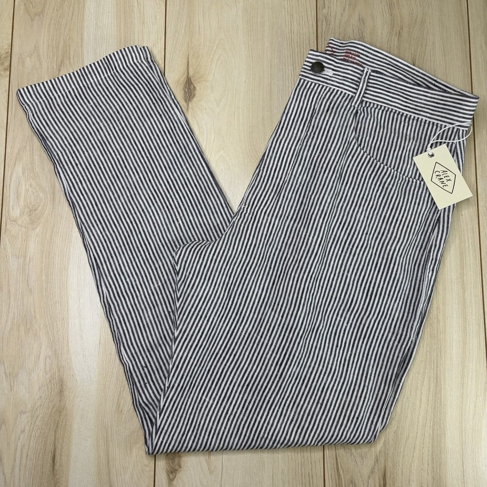 NEW Alex Crane Men's Size 32x30 Stripe 100% Linen Pants Relaxed Fit Casual